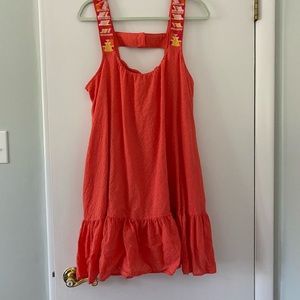 by anthropologie red embroidered strap swing dress